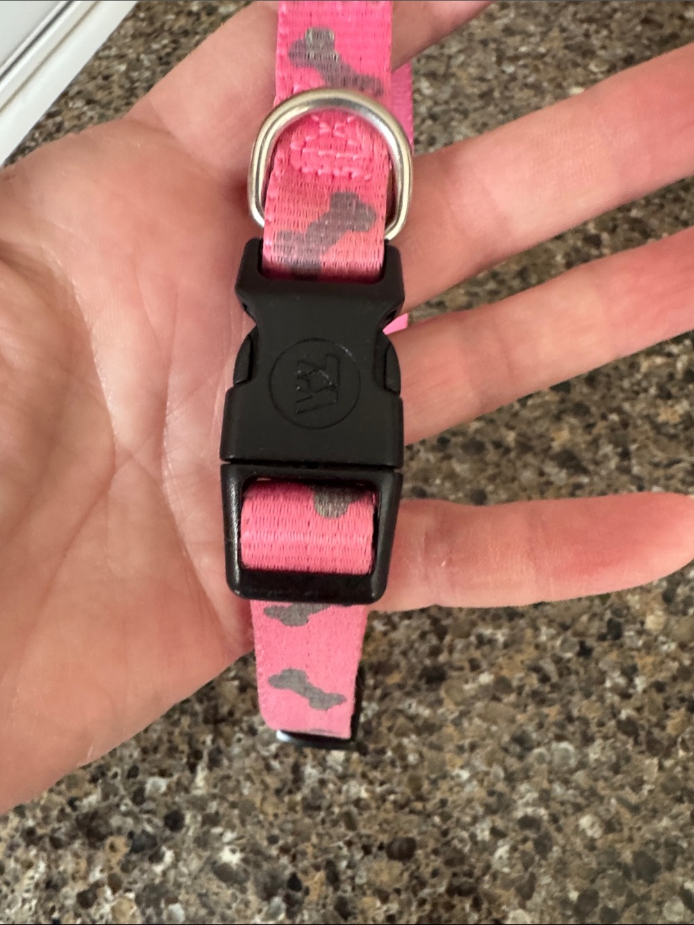 Pink Dog Collar with Silver Dog Bones and D-Ring
